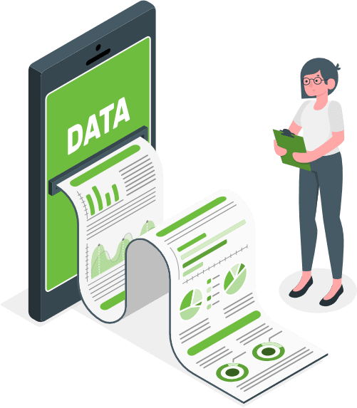 Illustration of a tablet printing a data report